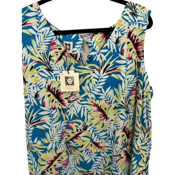 ANNE KLEIN Plus Size 2X Dress Tropical Floral V-Neck Sleeveless Linen Blend NWT - Picture 3 of 6